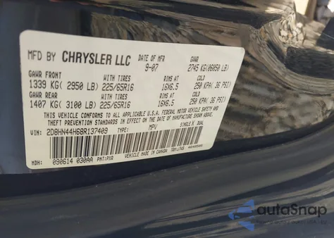 2008 Dodge Grand Caravan Se z USA, uszkodzony, nr VIN 2D8HN44H68R137409